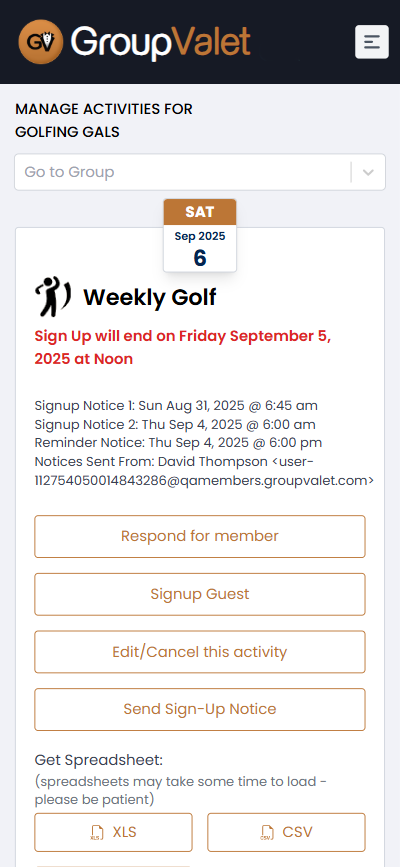 Upcoming Activities Mobile